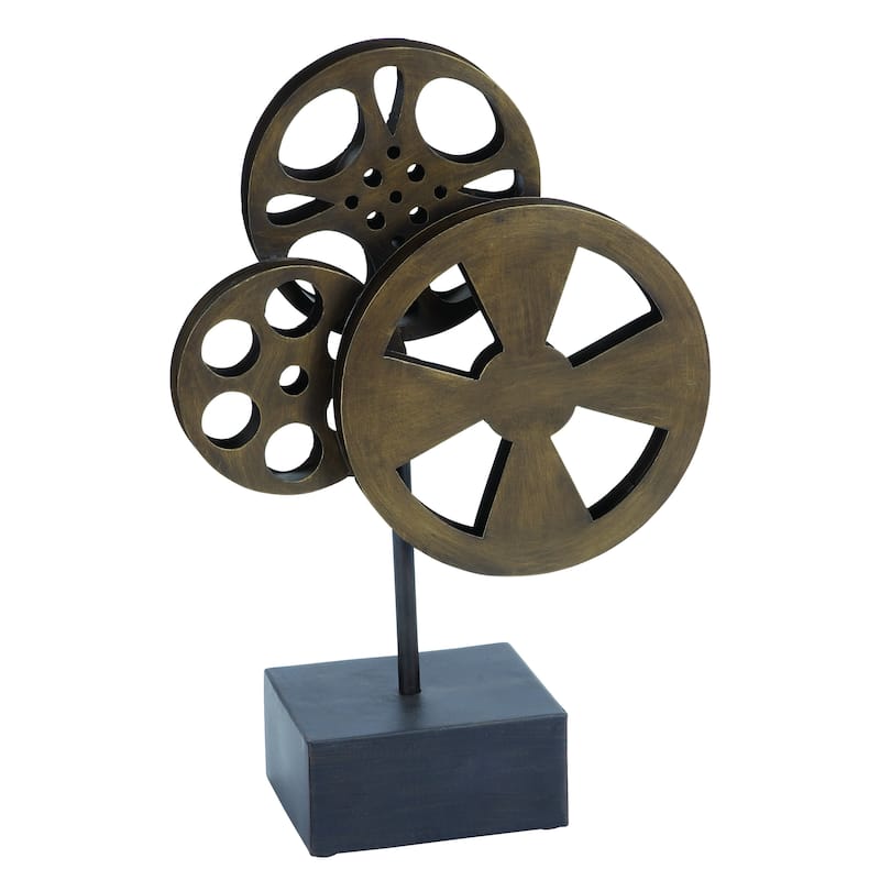 Bronze Metal Reel Film Decorative Sculpture with Elevated Block Base
