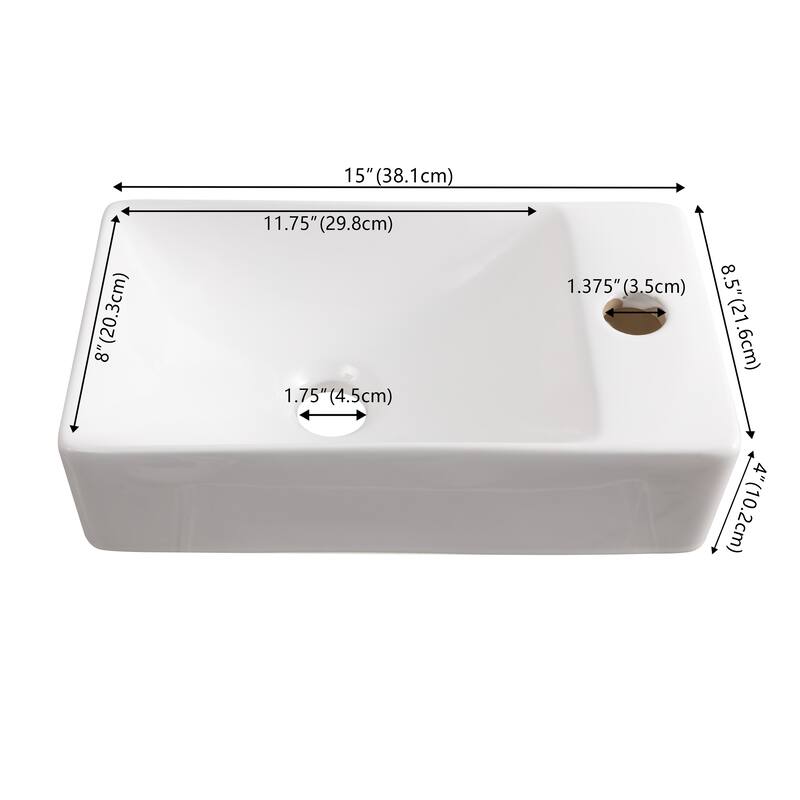 Felix Modern Wall Mounted Rectangular Ceramic Mini Sink, By JONATHAN Y