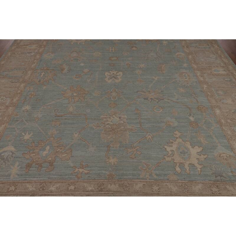 Blue Oushak Vegetable Dye Turkish Area Rug Hand-Knotted Wool Carpet - 8'2"x 10'3"