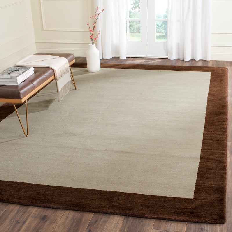 SAFAVIEH Handmade Himalaya Patchwork Dark Brown Border Wool Runner - 5' x 8' - Beige/Dark Brown - Runner/Rectangle