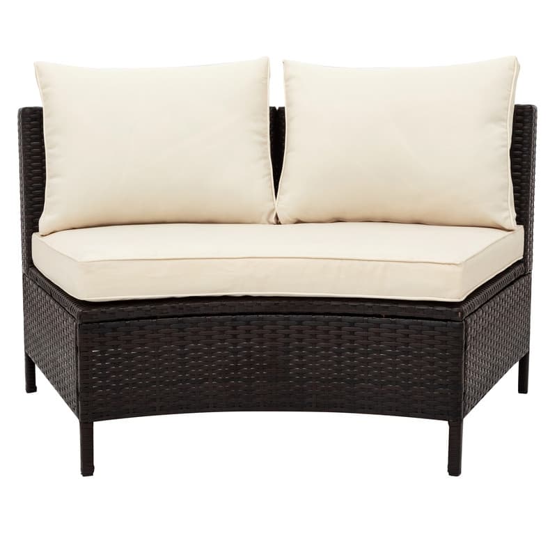 5-Piece All-Weather Brown PE Rattan Sectional Set – Half-Moon Outdoor Sofa with Tempered Glass Table for Patio & Garden