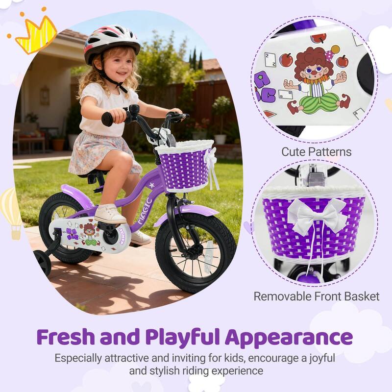 Costway 12”/14”/16”/18” Kids Bike with Training Wheels, Basket, Hand & - See Details