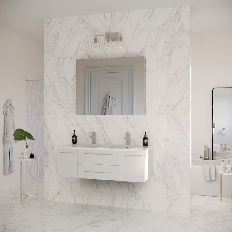 Fresca Lucera 48" Wall Mounted Double Basin Vanity Set with Cabinet,