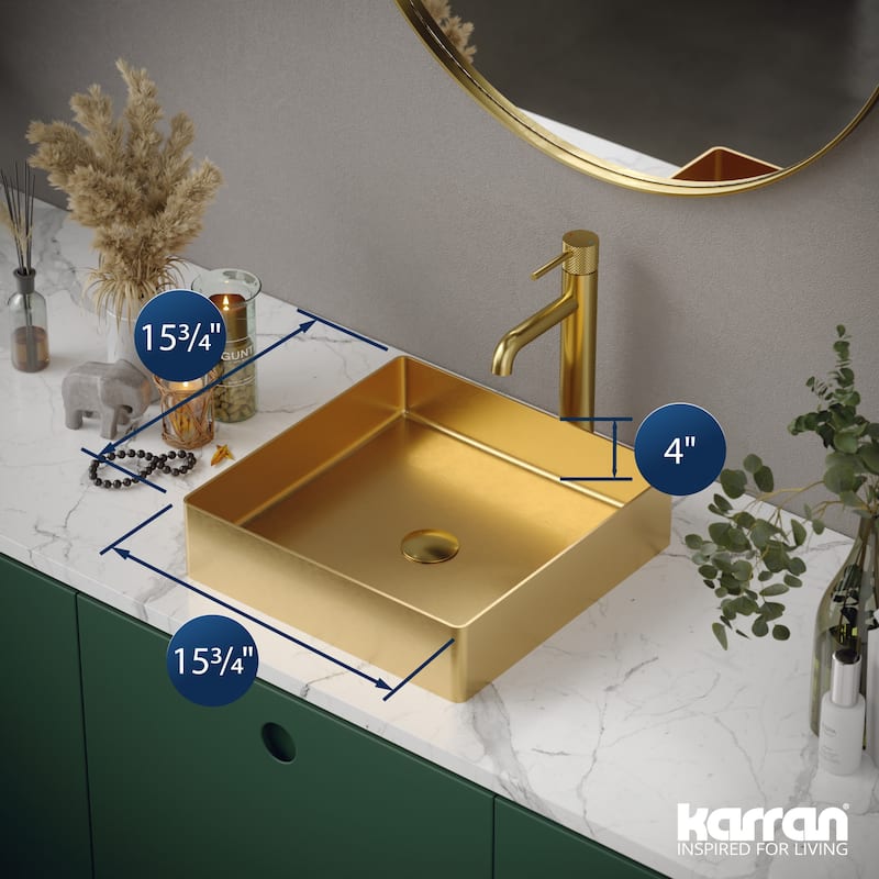 Karran USA CCV500 Cinox 15-3/4" Square Stainless Steel Vessel Bathroom