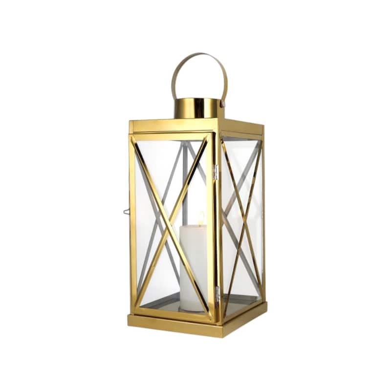 Set of Three Clear And Gold Glass And Stainless Steel Floor Lantern Candle Holders