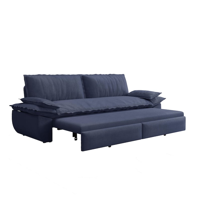 73.2" Queen Pull Out Sofa Bed, 3-in-1 Convertible Sleeper Sofa, Multi-Functional Corduroy Loveseat Bed - Blue