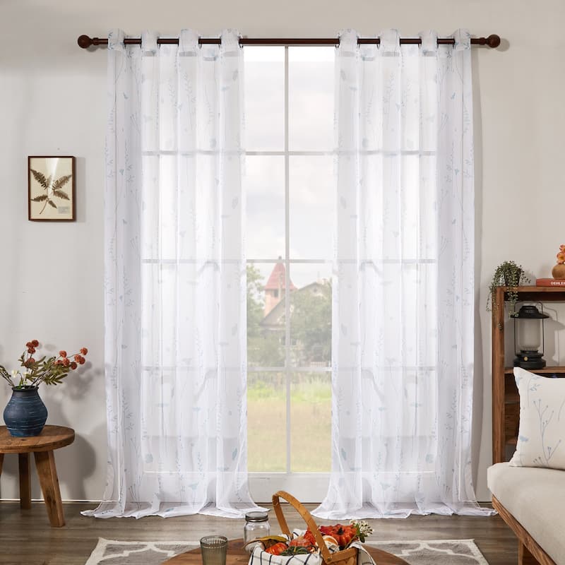 Deconovo Floral Pattern Light-filtering Sheer Curtains 2 Panels - W52 x L84