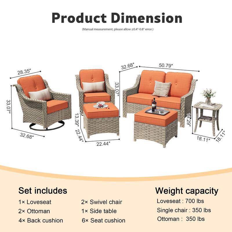 XIZZI 6-piece High-back Outdoor Seating Furniture Set with Swivel Chair