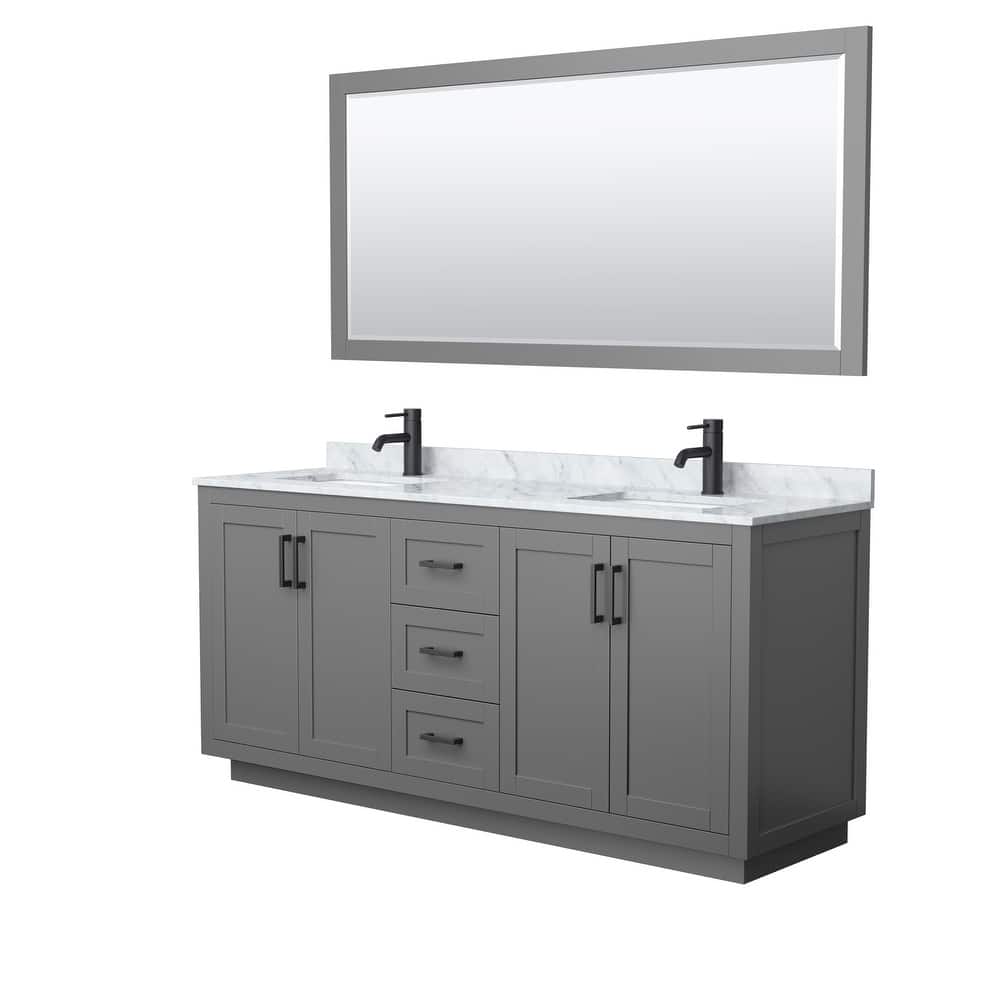 Miranda Double Vanity Set, White Carrara Marble Top, 70-Inch Mirror