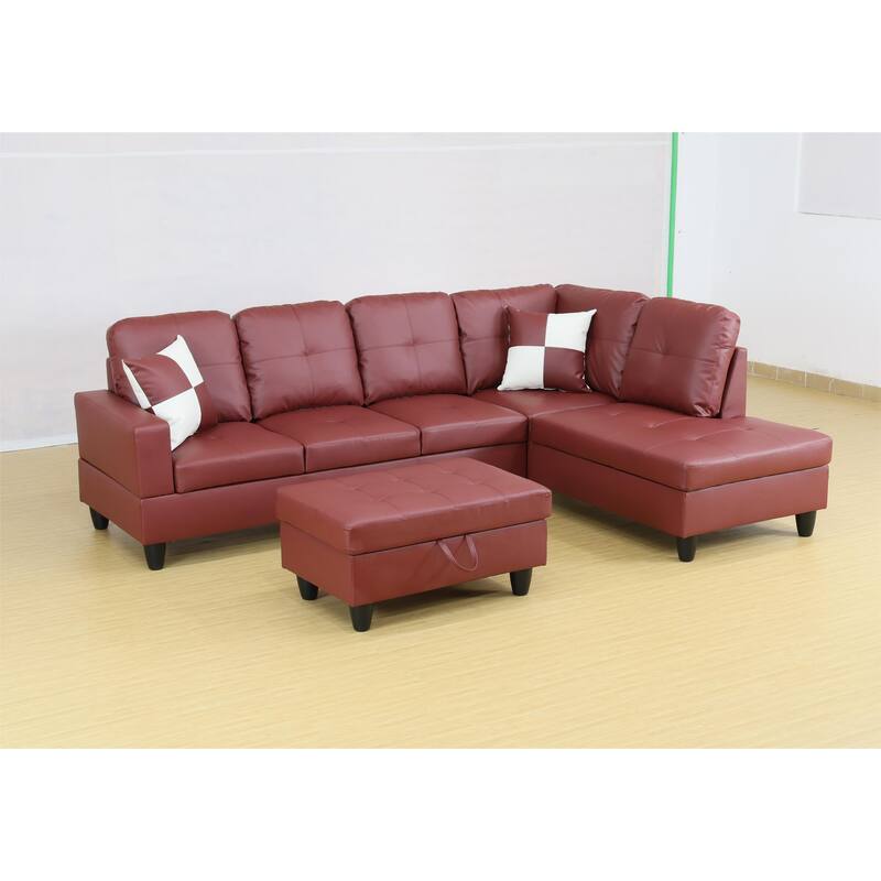 KISRAIS 103" Wide 3-Piece Vegan Leather Sectional Sofa Set - 103.5"W*74.5"D*35"H