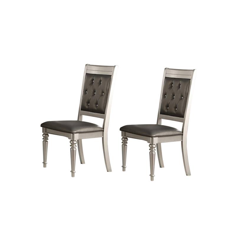 Silver/Gray Faux Leather Upholstered Wood Frame Dining Chair, Set of 2, Sturdy Dining Chair for Dining Rooms - 22.75