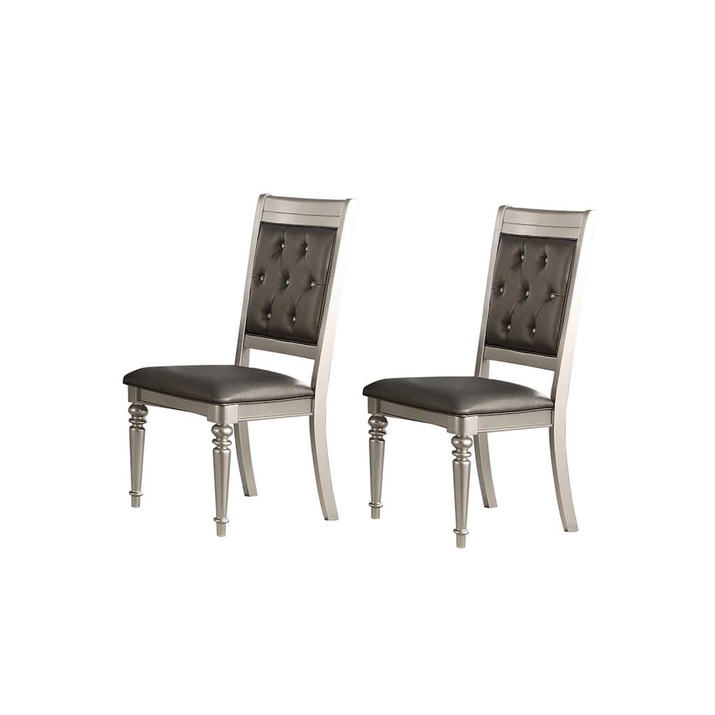 Silver/Gray Faux Leather Upholstered Wood Frame Dining Chair, Set of 2, Sturdy Dining Chair for Dining Rooms - 22.75
