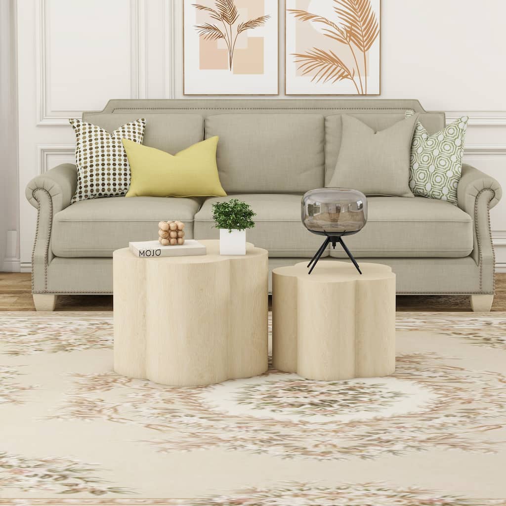 Living Room End Table Coffee Table Dining Table Set of 2 with Flower Shape Accent Table Storage Table Office Table