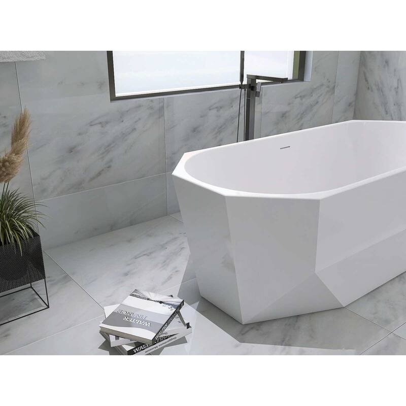 Edward Soaking Diamond Style Bathtub in Glossy White