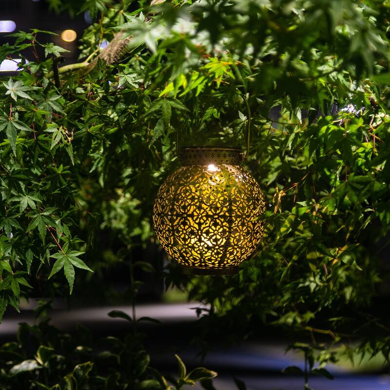 Adeco Solar Outdoor Metal Lantern Champagne Metal with Hanging Handle