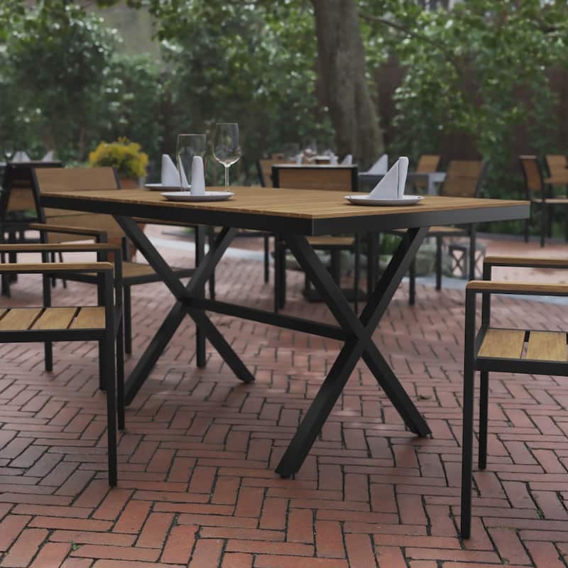 Commercial Grade Polyresin Slat Outdoor Patio Table - Natural