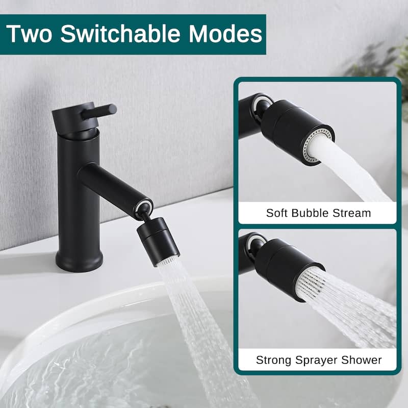 Matte Black Bathroom Faucet for 2 Mode Faucet for Bathroom Sink with 360° Rotating Aerator