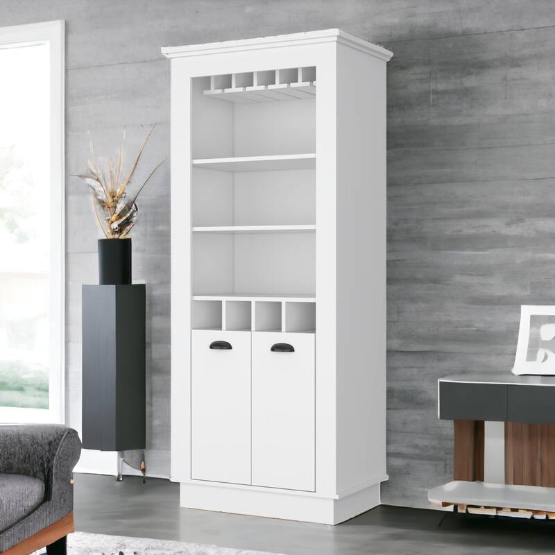HomeRoots 70" White Bar Cabinet With Wine Storage - White