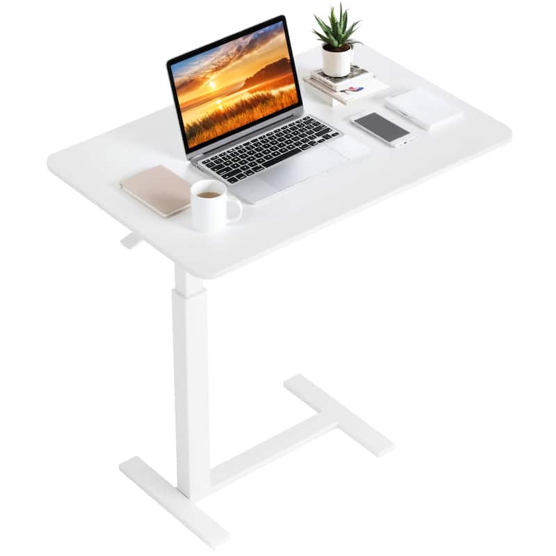 Overbed Bedside Table With Wheels, Adjustable Hospital & Home Use Bed Table, Rolling Laptop Table, Mobile Standing Desk