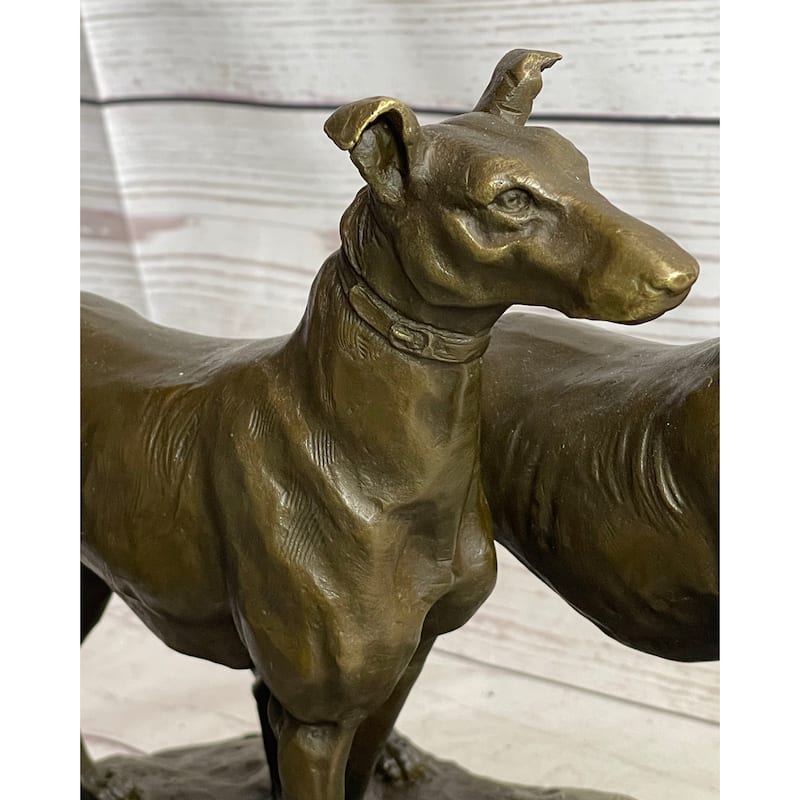 Pair Of Greyhounds - Two Slender Racing Dogs Handmade Bronze Sculpture By Fremiet