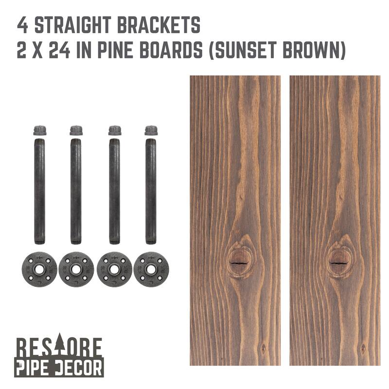 Restore Wood 24 in. Wall Shelf Straight Steel Pipe Brackets, Set of 2