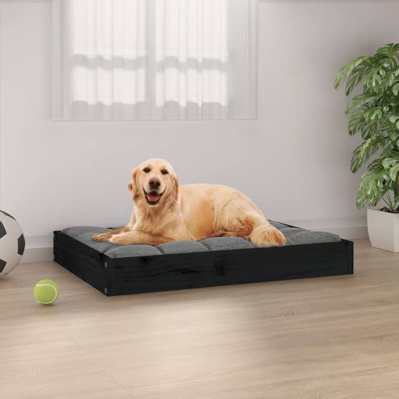 vidaXL Dog Bed Dog Sofa Bed Couch Pet Bed with Wooden Frame Solid Wood Pine - 28.1" x 21.3" x 3.5" - Black