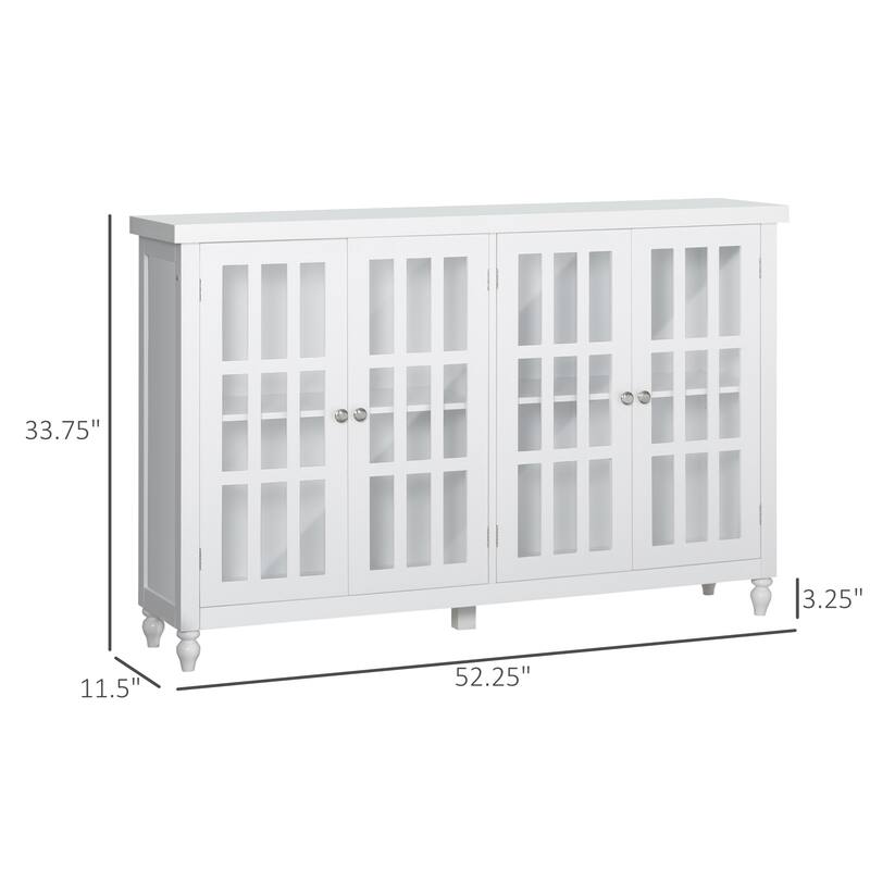 Buffet Cabinet with 4 Tempered Glass Doors,Stripe Pattern and Adjustable Storage Shelf