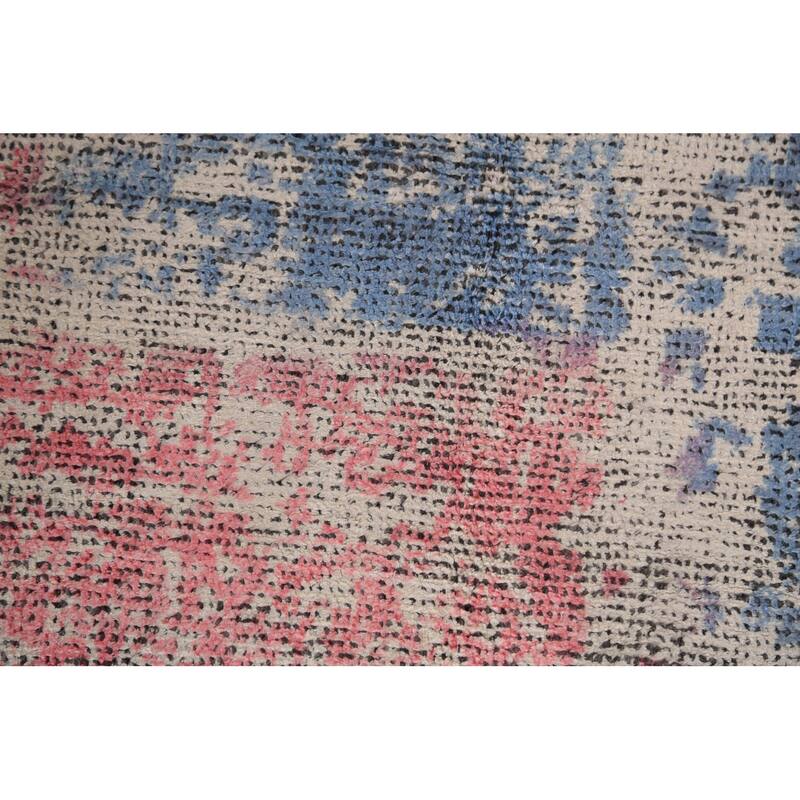 Pink Abstract Contemporary Area Rug Handmade Wool Carpet - 5'3"x 7'2"