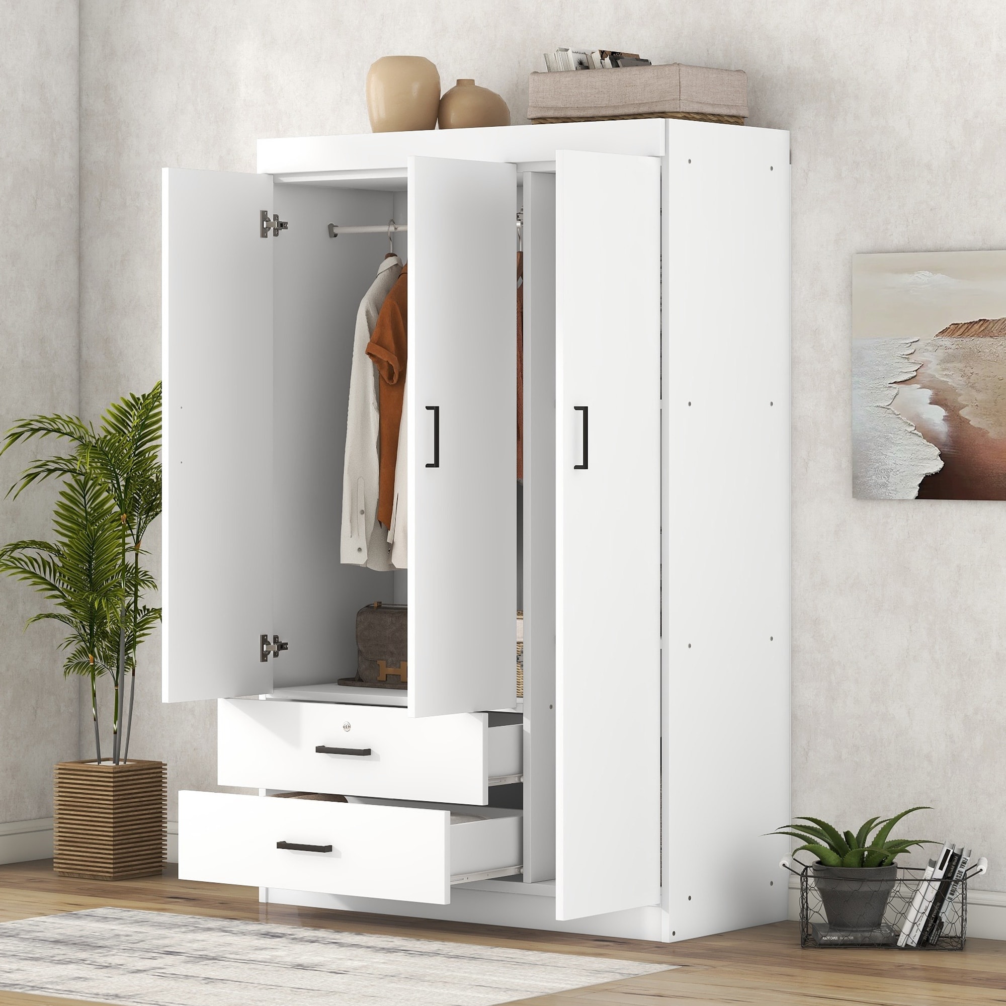 GDFStudio - Elara Contemporary Wardrobe with Drawers and Hanging Rail
