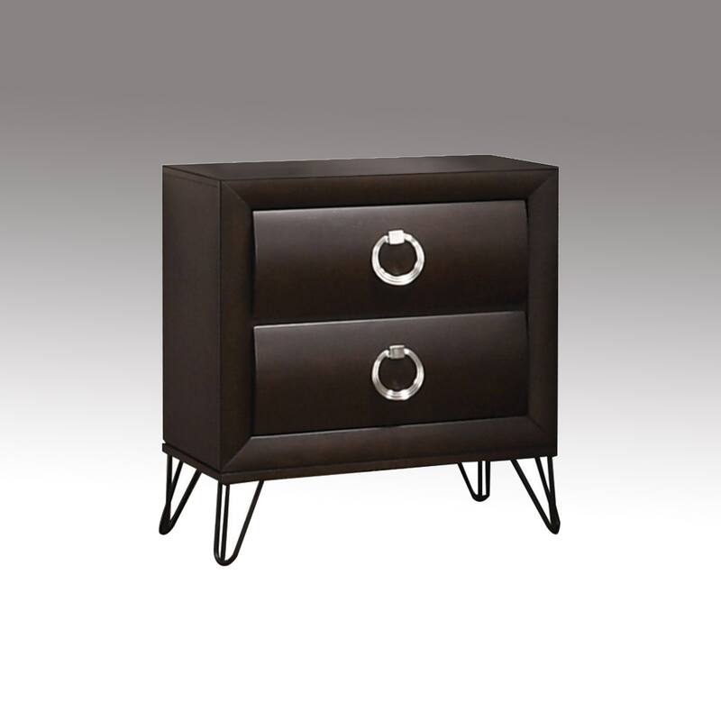 2 Drawers Wooden Nightstand in Dark Merlot Finish