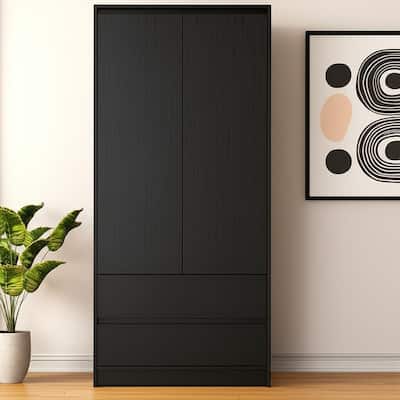 HomeRoots 71" Black Wood Two Door Two Drawer Combo Dresser