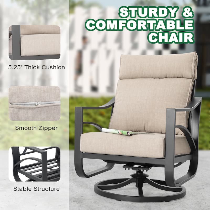 4-Piece Sofa Set with 5.2” Thick Padded Zippered Cushions, Powder-Coated Aluminum Frame, High-Back Design