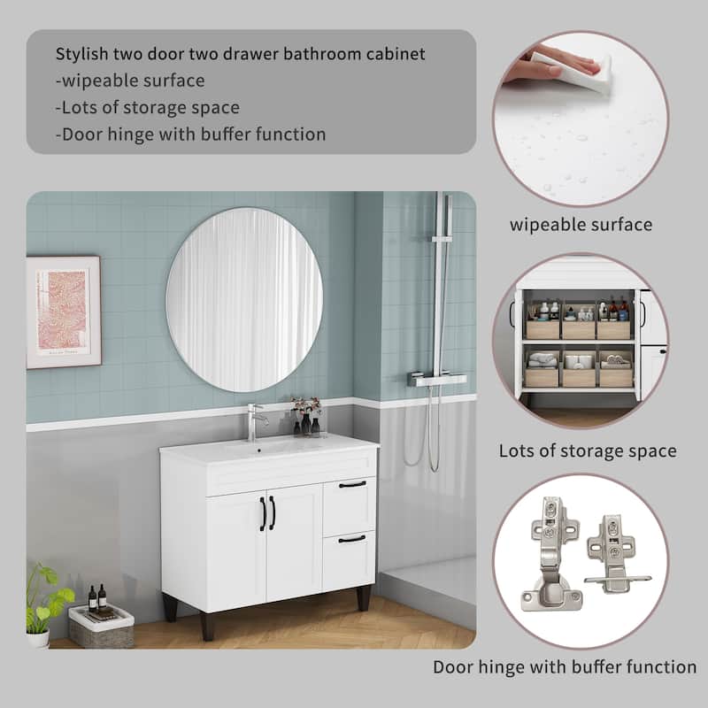 39.8" Bathroom Vanity with Sink Combo, 2 Doors and 2 Large Drawers, Soft-Close Cabinet with Black Hardware