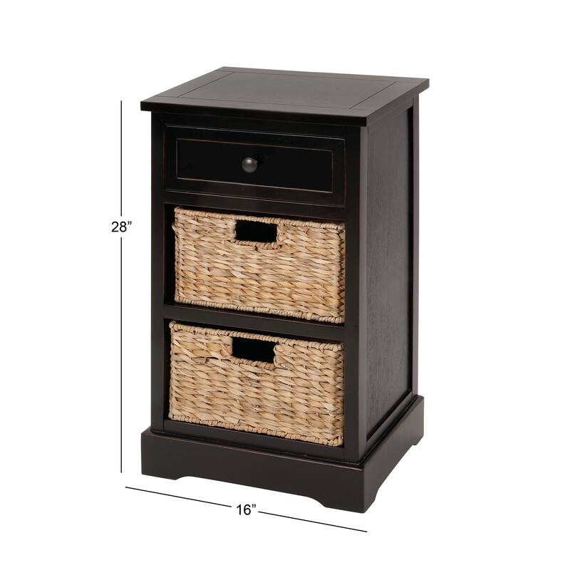Cream, Teal, White or Brown Wood 2 Baskets and 1 Drawer Storage Unit - 16 x 13 x 28
