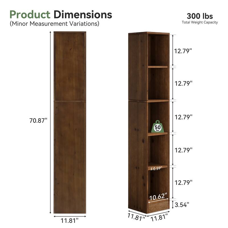 5-tier Narrow Corner Bookcase For Home Office, Bedroom, Small Spaces