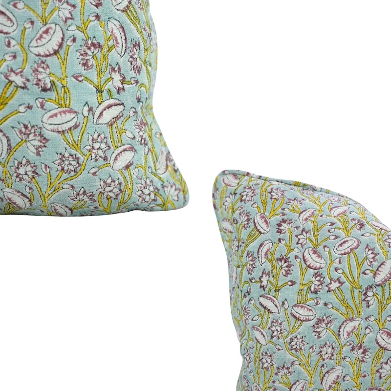 Fabdivine Handmade Floral Block Print Soft Pure Linen Fabric Pipine Pillow Cover Decorative Cushion Case