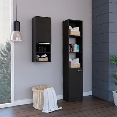 TUHOME Glover 2-Piece Bathroom Set with Linen Cabinet and Medicine Cabinet, Black