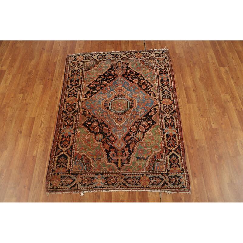 Hand Knotted Oriental 100% Wool Carpet Traditional Medallion Navy Blue & Blues Sarouk Area Rug - 4' 7'' X 3' 6''