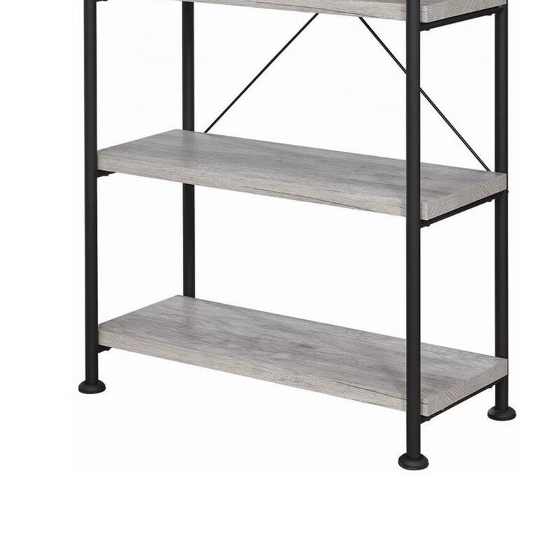 Sophisticated Wood and Metal Open Bookcase, Gray - 63 H x 14.25 W x 31.5 L Inches