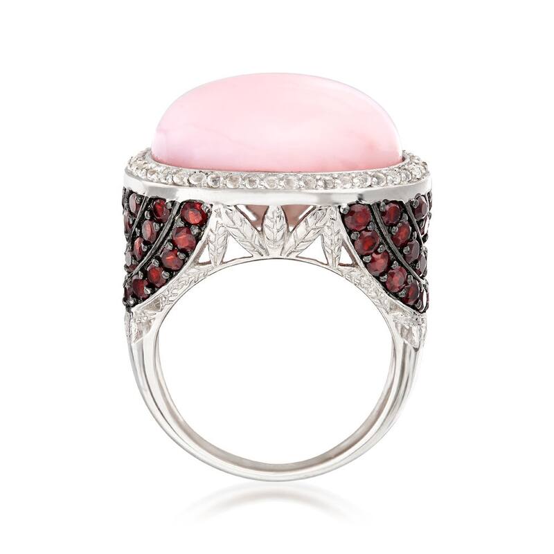 925 Sterling Silver Pink Opal, Red Garnet,White Topaz Ring