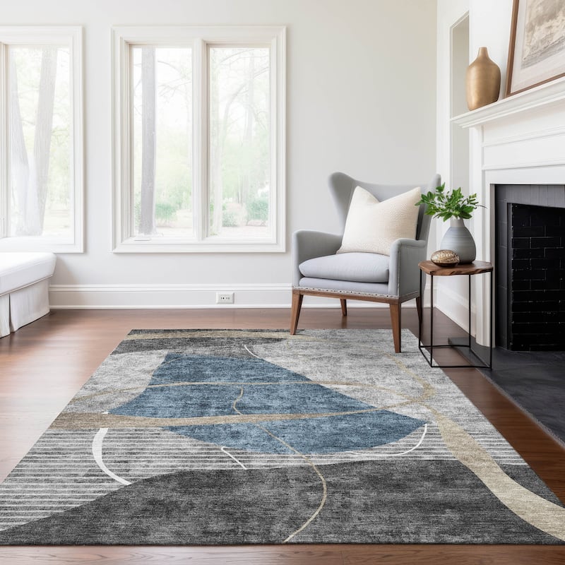 Machine Washable Indoor/ Outdoor Chantille Contemporary Abstract Rug