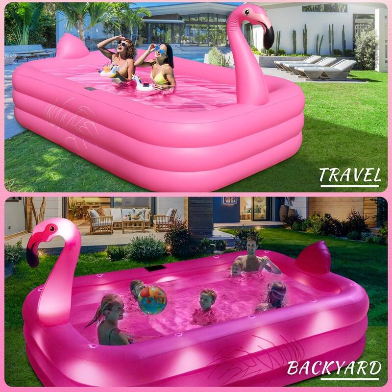 Inflatable Pool with Lights, Solar Flamingo Swimming Pool for Kids