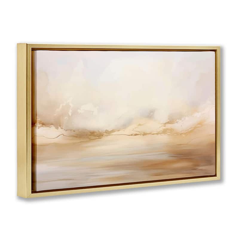 Stupell Neutral Abstract Horizon Line Framed Floater Canvas Wall Art Design By LSR Creative Studio