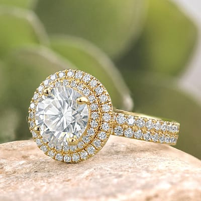 Auriya 14k Gold Double Halo Moissanite Engagement Ring 2 9/10ctw