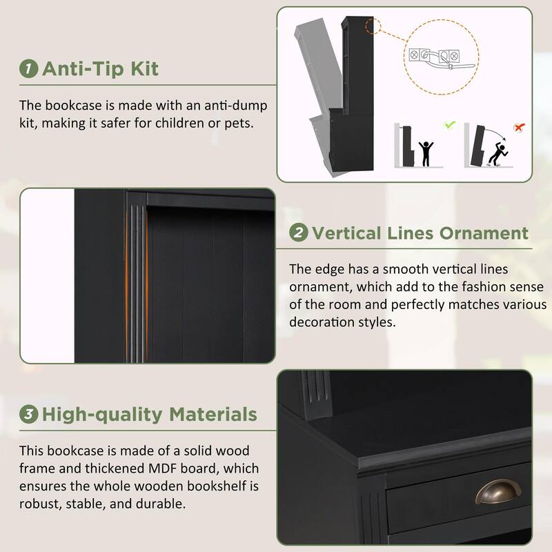 83.4" Tall Bookshelf, Modern Bookcase with Sliding Doors & Open Shelves