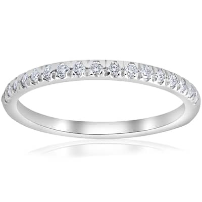 1/4ct French Pave Diamond Wedding Ring Stackable Anniversary Band White Gold