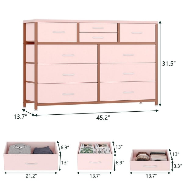 dimension image slide 2 of 5, Wide 10 Drawer Dresser for Bedroom