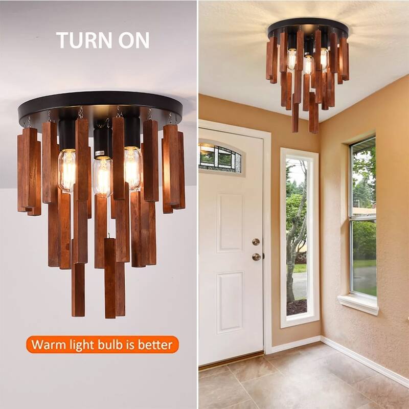 Ceiling Light Fixture Rustic Chandelier Retro Ceiling Semi Flush Mount - 12" x 13"