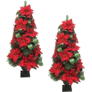 Fraser Hill Farm 4-Ft. Christmas Porch Trees, Velvet Poinsettia - Multi - 4 Foot