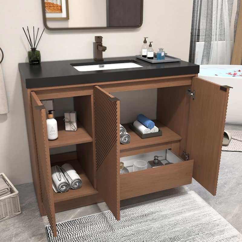 Milano 42" Freestanding (R) Bathroom Vanity with Black Acrylic Sink